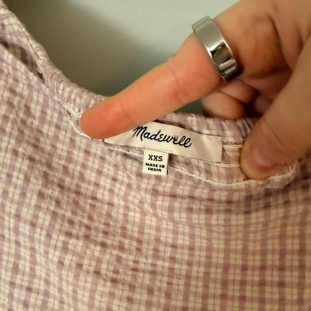 Madewell Blush Gingham Puff Sleeve Top XXS Smocked Cottagecore Blouse - Picture 3 of 7
